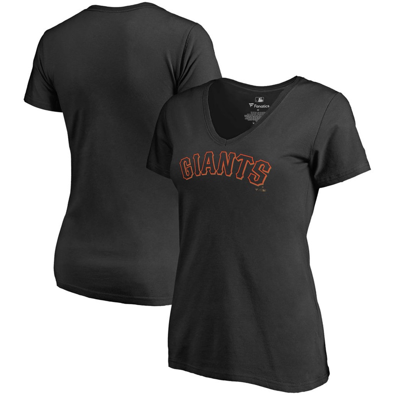 Women San Francisco Giants V-Neck Team Wordmark Black T-Shirt