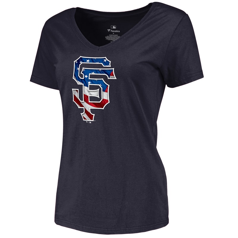 Women San Francisco Giants Slim Fit Banner Wave Navy T-Shirt