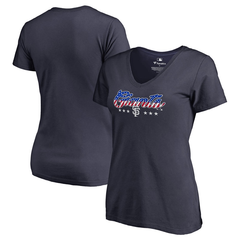 Women San Francisco Giants Navy Spangled Script T-Shirt