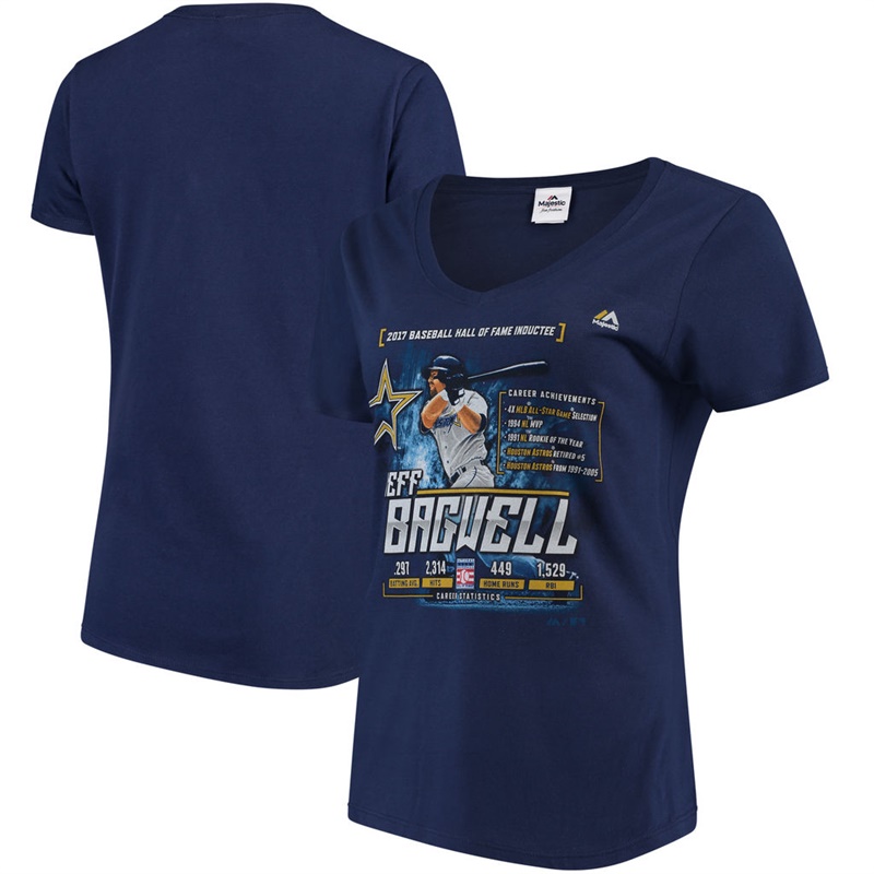 Women Houston Astros Jeff Bagwell Navy V-Neck 2017 Hall of Fame Inductee T-Shirt