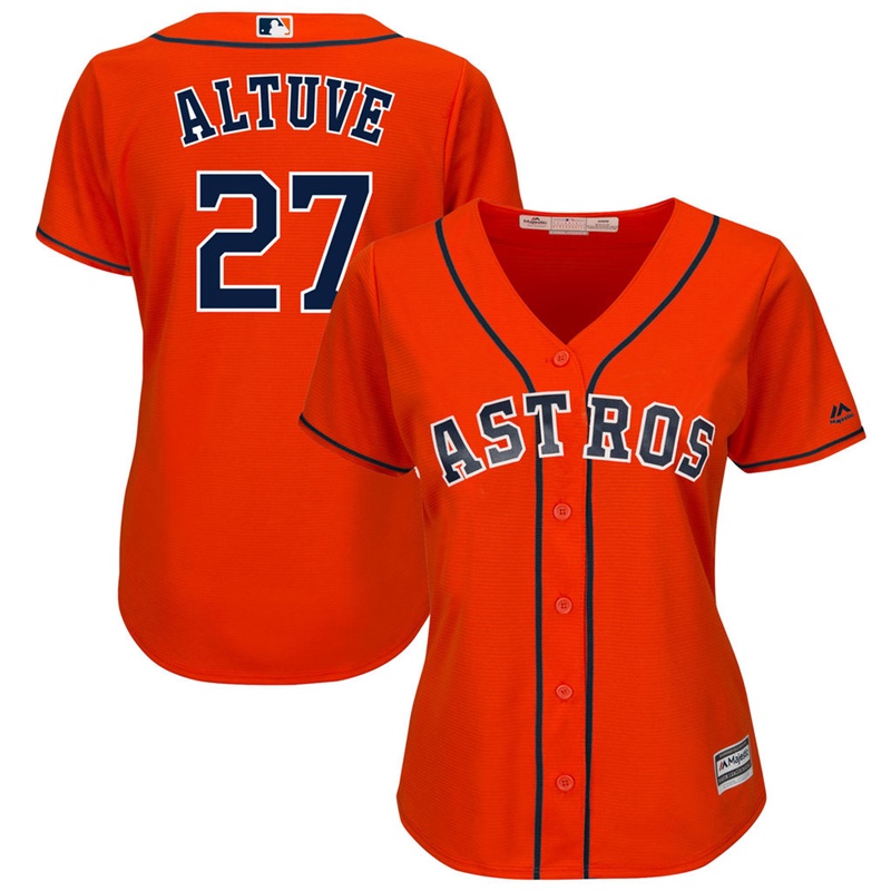 Women Houston Astros #27 Jose Altuve Alternate Orange Cool Base Jersey