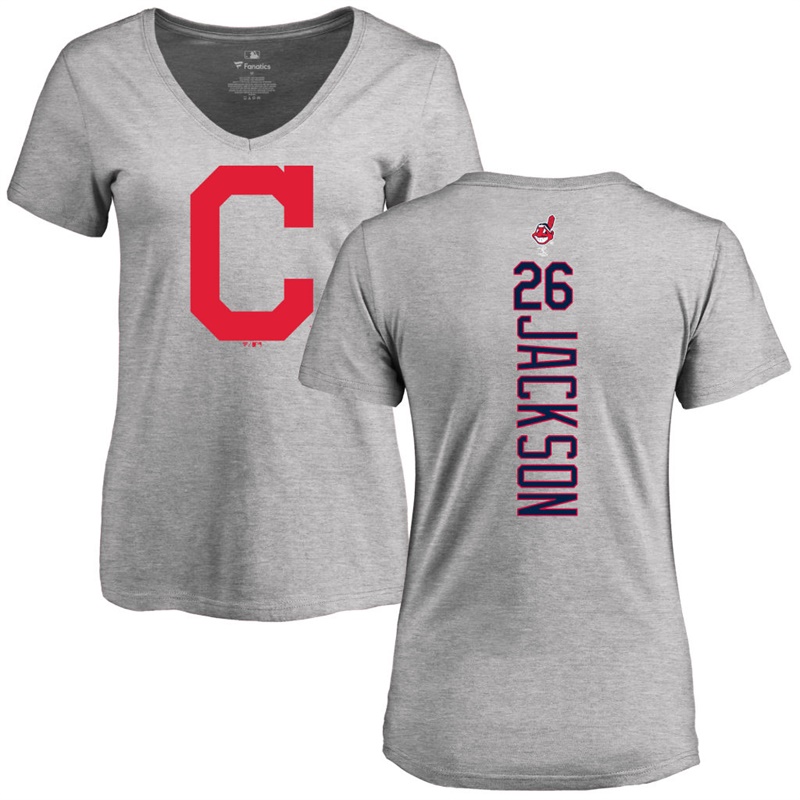 Women Cleveland Indians Austin Jackson Slim Fit Backer #26 Gray Name & Number T-Shirt