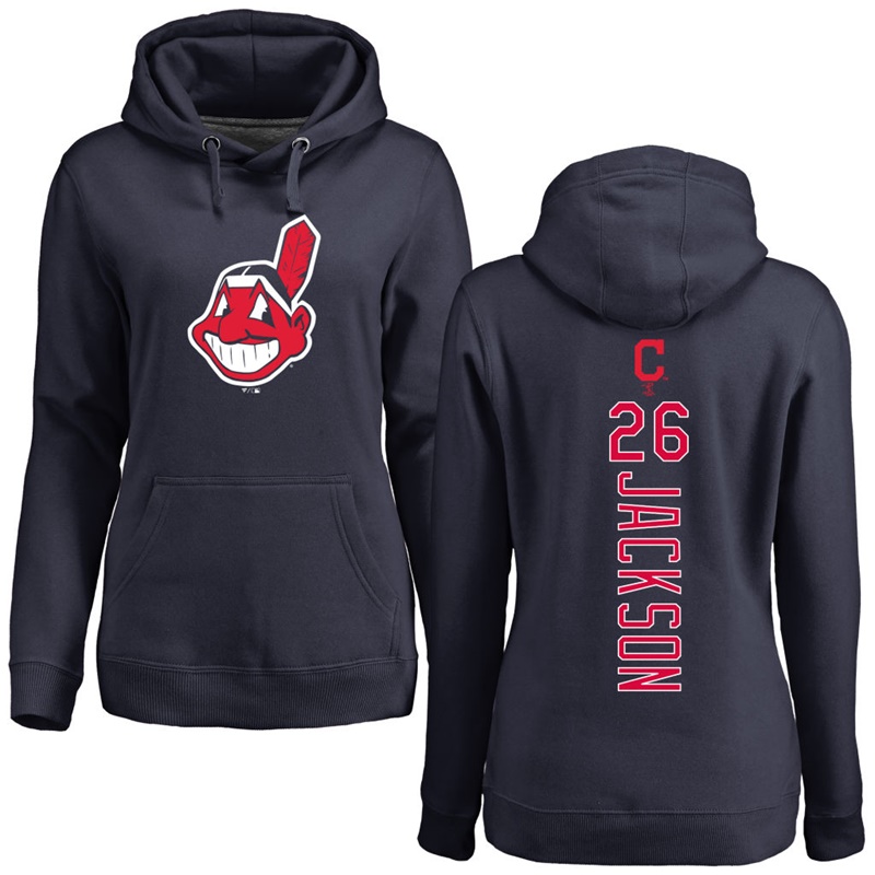 Women Cleveland Indians Austin Jackson Navy Backer Pullover Hoodie