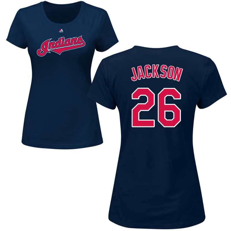 Women Cleveland Indians Austin Jackson Roster #26 Navy Name & Number T-Shirt