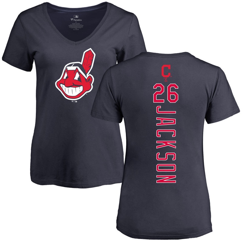 Women Cleveland Indians Austin Jackson Slim Fit Backer #26 Navy Name & Number T-Shirt