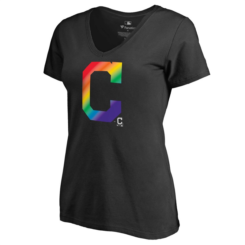 Women Cleveland Indians V-Neck Pride Black T-Shirt