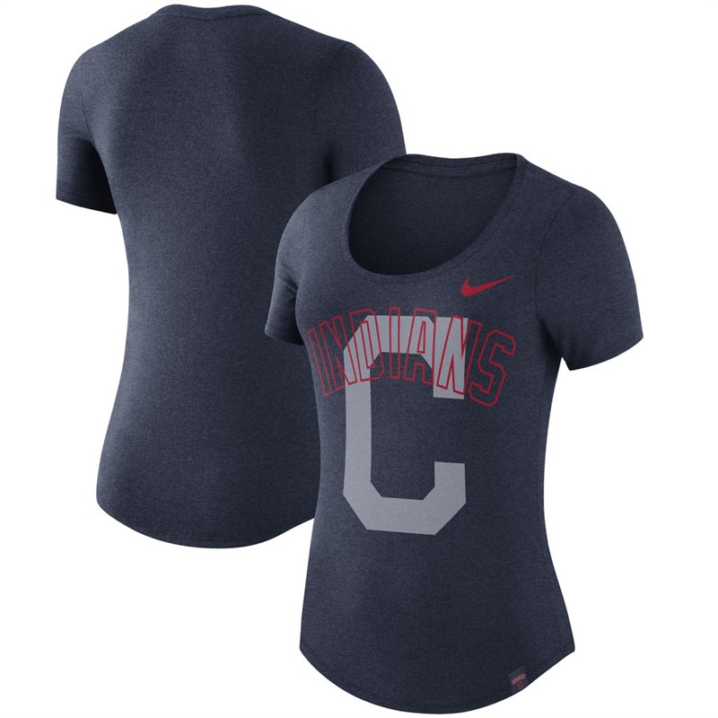 Women Cleveland Indians Burnout Scoop Neck Performance Navy T-Shirt