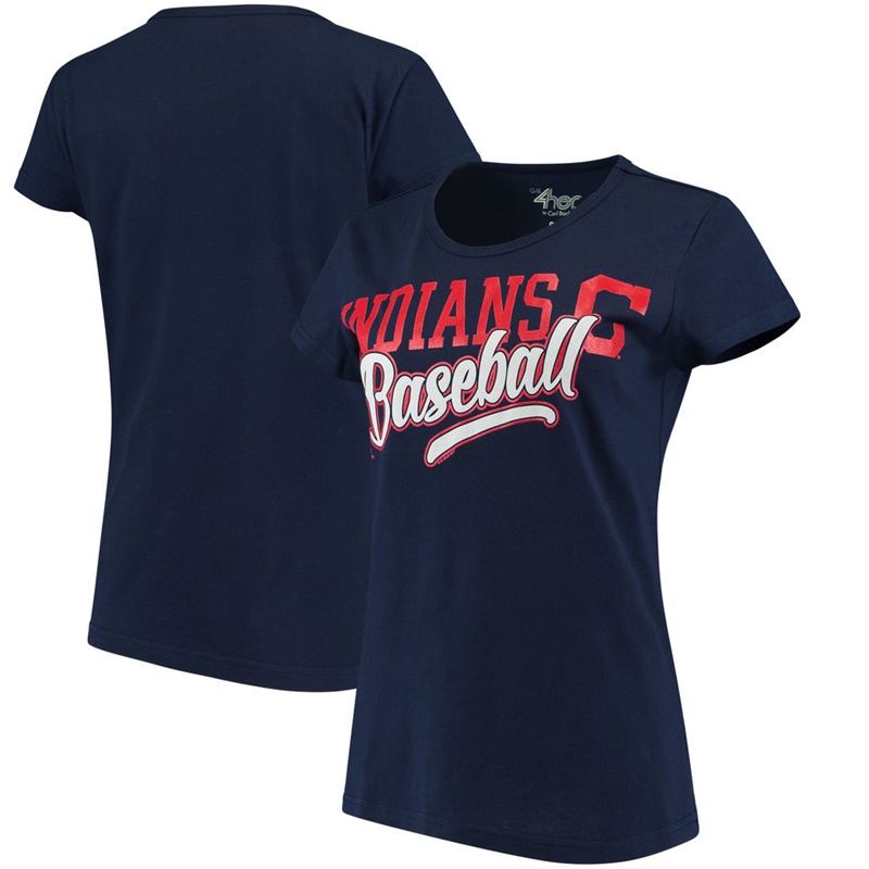 Women Cleveland Indians Endzone Fashion Navy T-Shirt