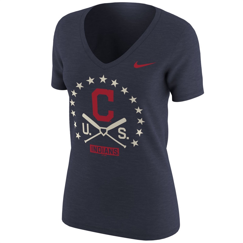 Cleveland Indians Navy V-Neck Memorial Day T-Shirt -  Women