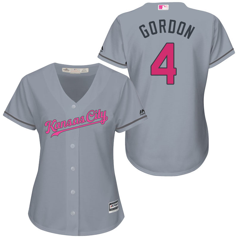 Women's Kansas City Royals #4 Alex Gordon Gray Road 2016 Mother's Day Cool Base Jersey