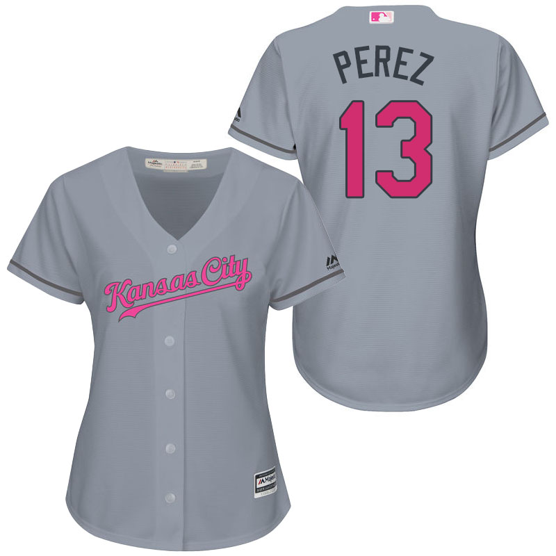 Women's Kansas City Royals #13 Salvador Perez Gray Road 2016 Mother's Day Cool Base Jersey