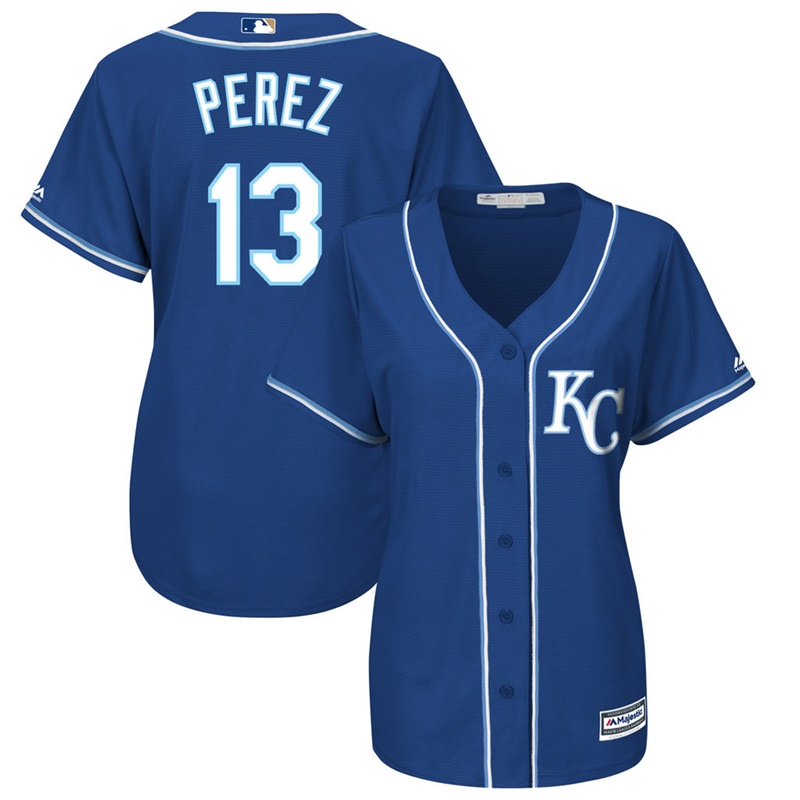 Women Kansas City Royals #13 Salvador Perez Alternate Royal Cool Base Jersey