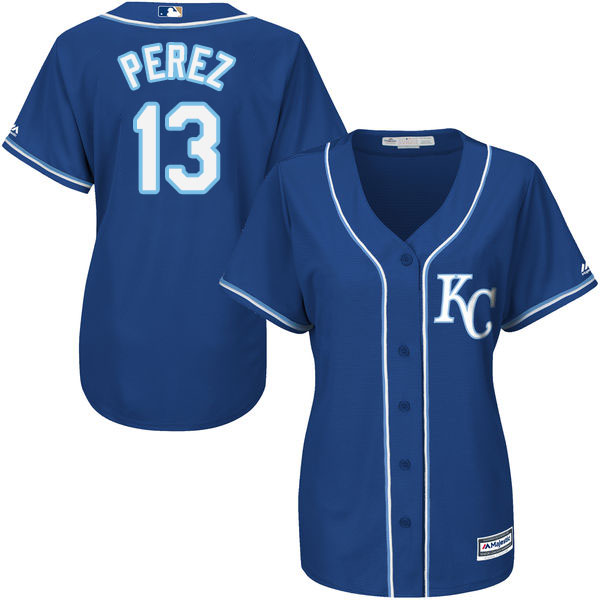 Women's Kansas City Royals Salvador Perez #13 Majestic Royal Cool Base Player Jersey