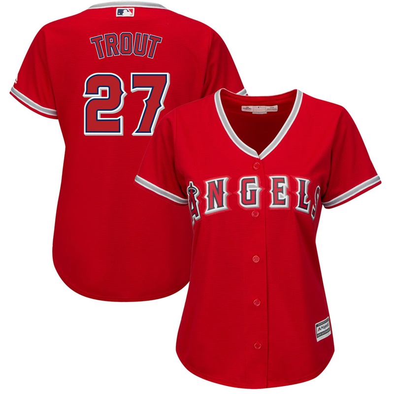 Women Los Angeles Angels #27 Mike Trout Alternate Scarlet Cool Base Jersey