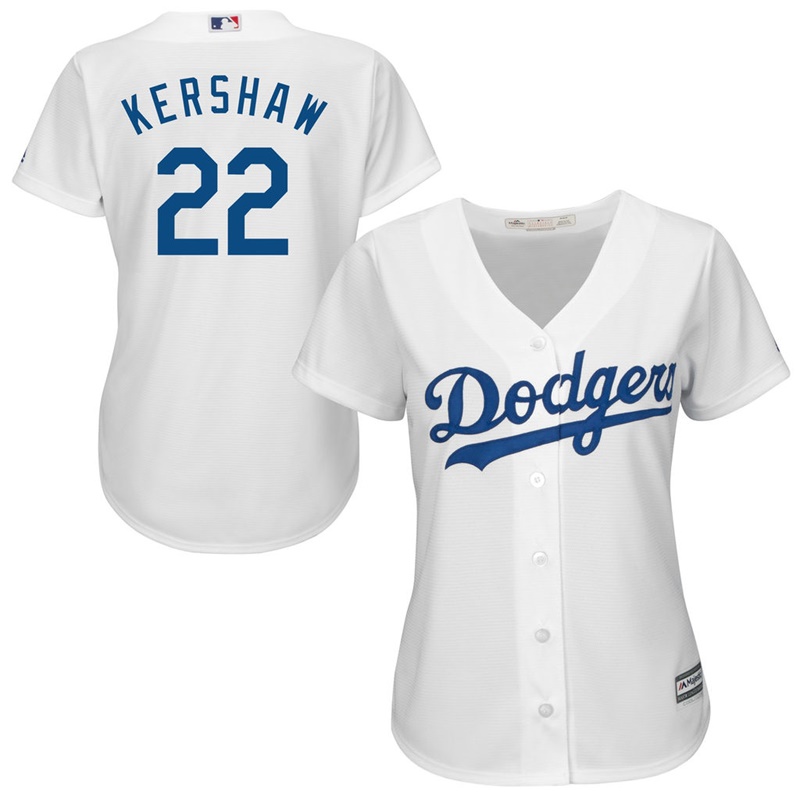 Women Los Angeles Dodgers #22 Clayton Kershaw Home White Cool Base Jersey