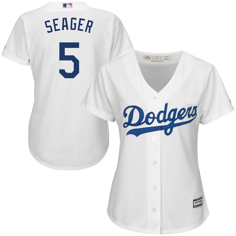 Women Los Angeles Dodgers #5 Corey Seager Home White Cool Base Jersey