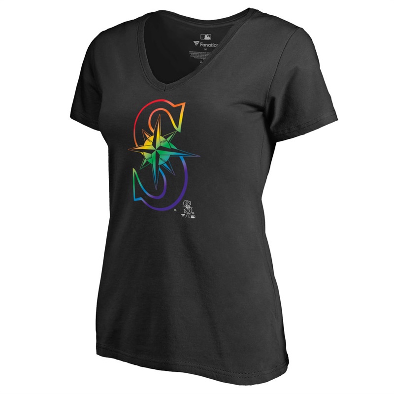 Women Seattle Mariners V-Neck Pride Black T-Shirt