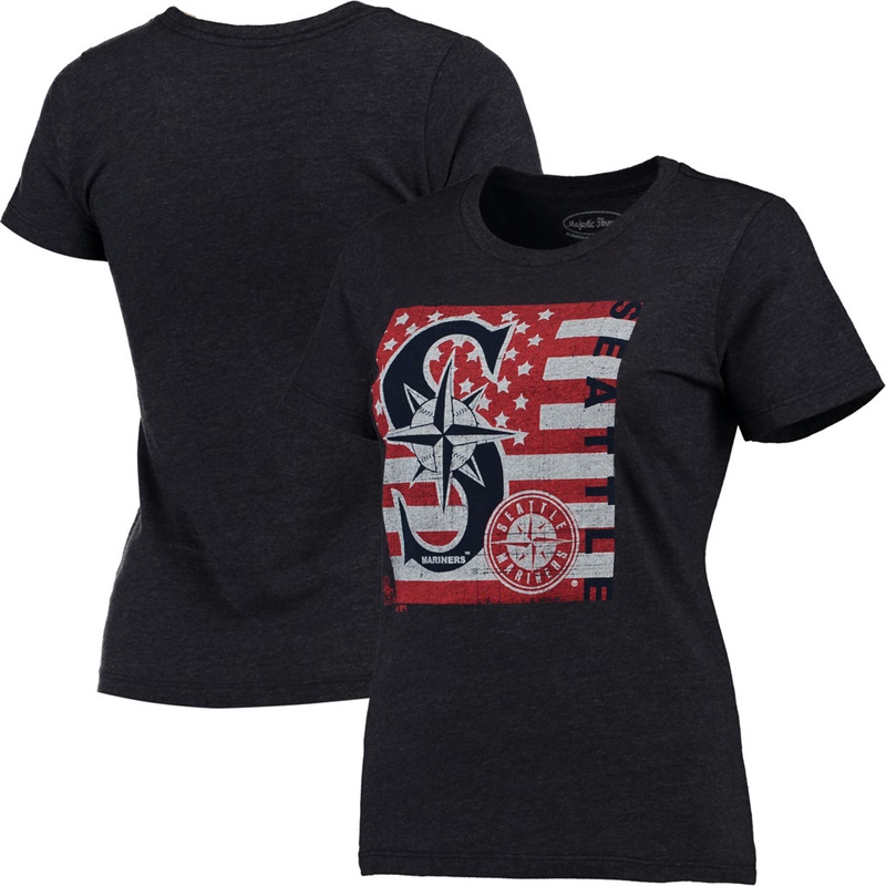 Seattle Mariners Navy Stars & Stripes Flag T-Shirt -  Women