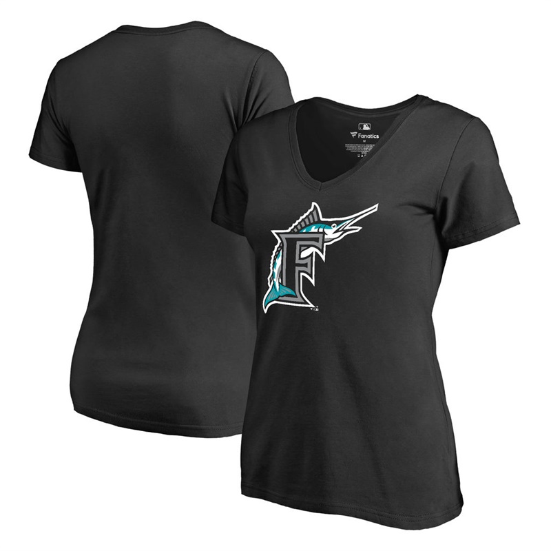 Women Miami Marlins Black Cooperstown Collection Forbes T-Shirt