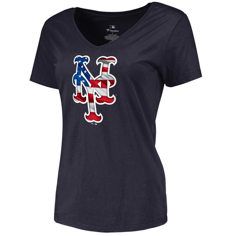 Women New York Mets Slim Fit Banner Wave Navy T-Shirt