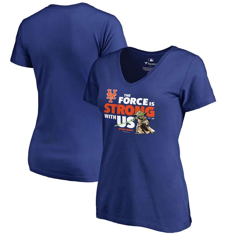 Women New York Mets Star Wars Jedi Strong V-Neck Slim Fit Royal T-Shirt