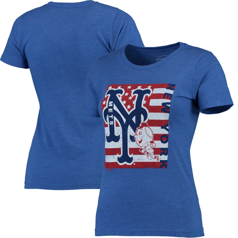 New York Mets Royal Stars & Stripes Flag T-Shirt -  Women