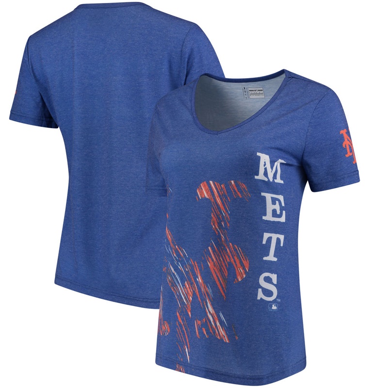 Women New York Mets V-Neck Static Rain Royal T-Shirt