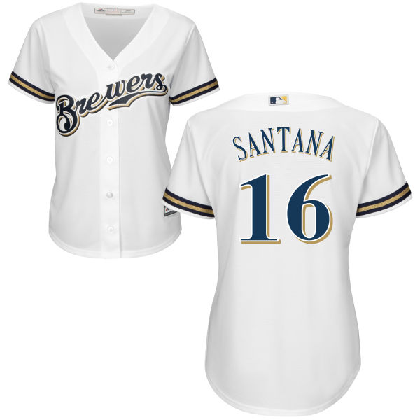 Women's Milwaukee Brewers Domingo Santana #16 Majestic White Authentic Cool base Jersey