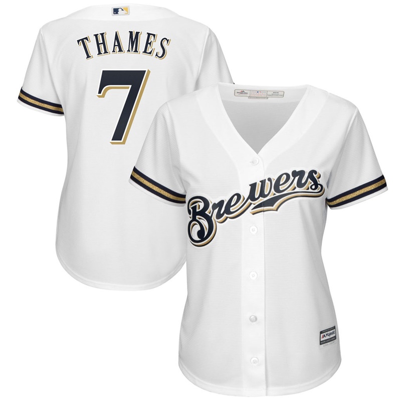 Women Milwaukee Brewers #7 Eric Thames Home White Cool Base Jersey