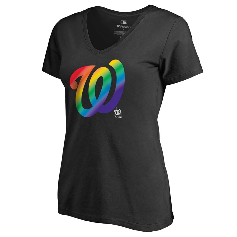 Women Washington Nationals V-Neck Pride Black T-Shirt