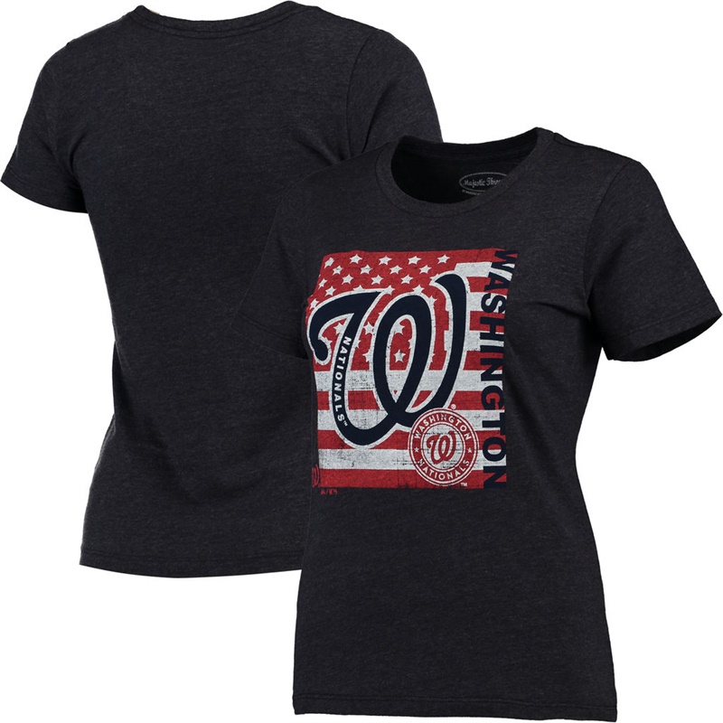 Washington Nationals Navy Stars & Stripes Flag T-Shirt- Women