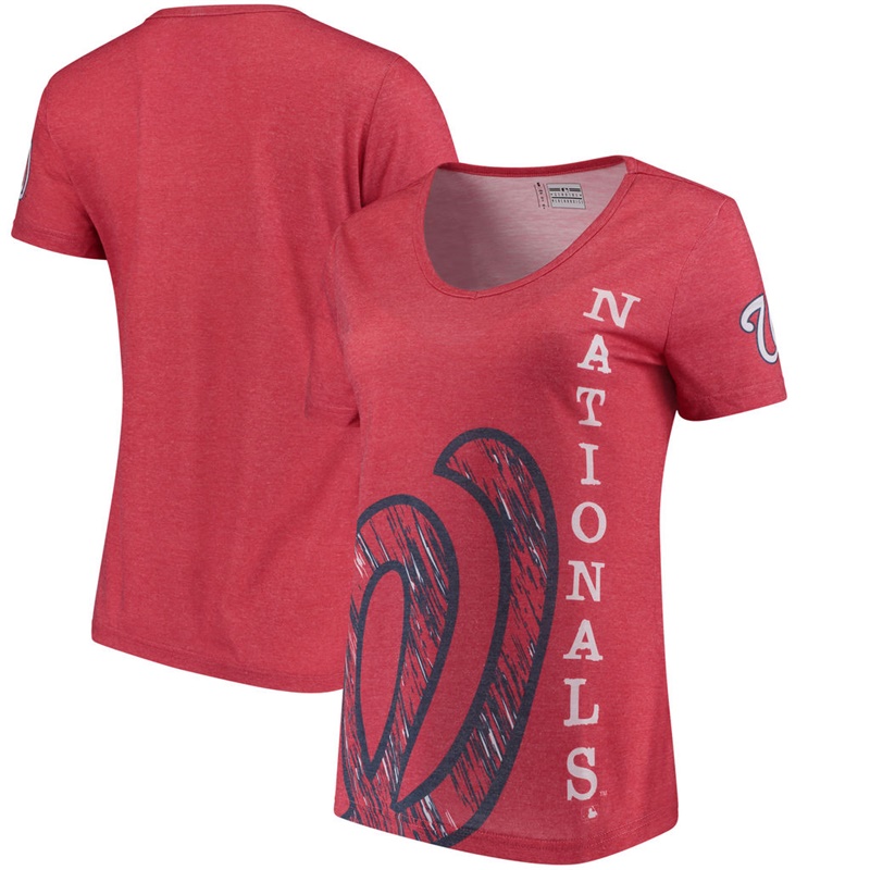 Women Washington Nationals V-Neck Static Rain Red T-Shirt