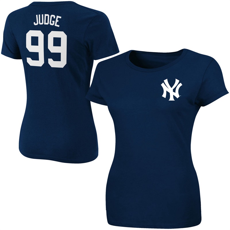 Women New York Yankees Aaron Judge #99 Navy Name & Number T-Shirt