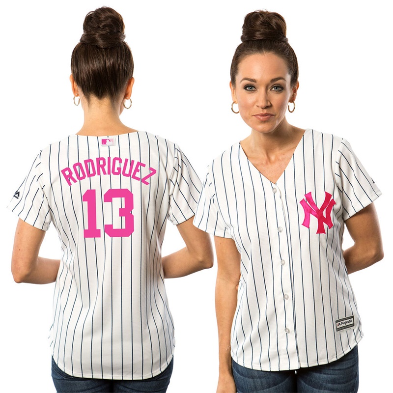 Women 2017 Mother's Day New York Yankees #13 Alex Rodriguez White Cool Base Jersey