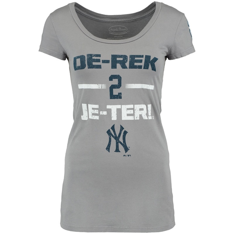 Women New York Yankees Derek Jeter #2 Gray Scoop Neck T-Shirt