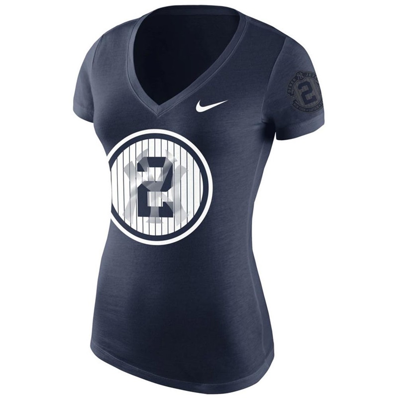 Women New York Yankees Derek Jeter #2 Navy Monument T-Shirt