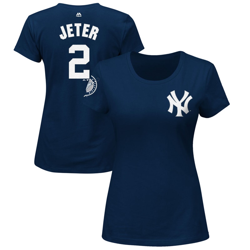 Women New York Yankees Derek Jeter #2 Navy Number Retirement Day Name & Number T-Shirt