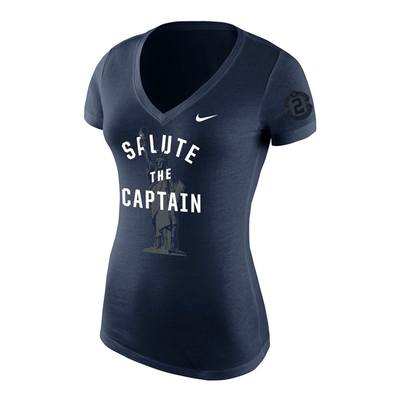 Women New York Yankees Derek Jeter Navy Salute The Captain T-Shirt