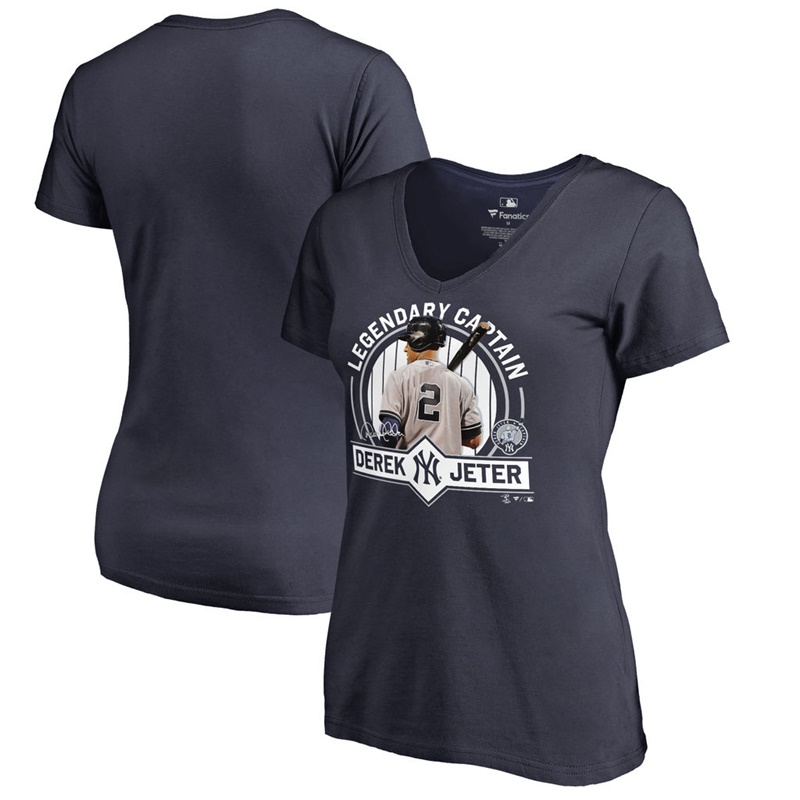 Women New York Yankees Derek Jeter Navy V-Neck Number Retirement Captain T-Shirt