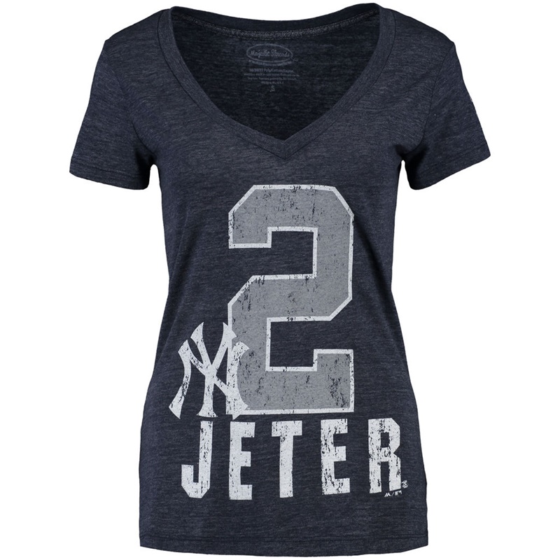 Women New York Yankees Derek Jeter #2 Navy V-neck Retirement Exclusive Tri-blend T-Shirt