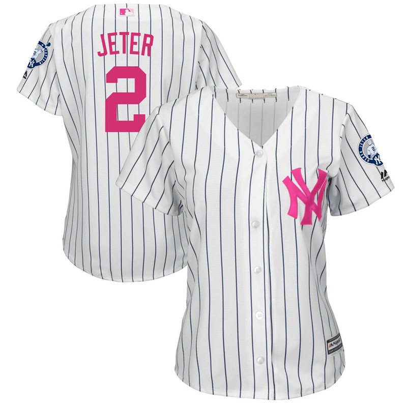 Women 2017 Mother's Day New York Yankees #2 Derek Jeter White Cool Base Jersey