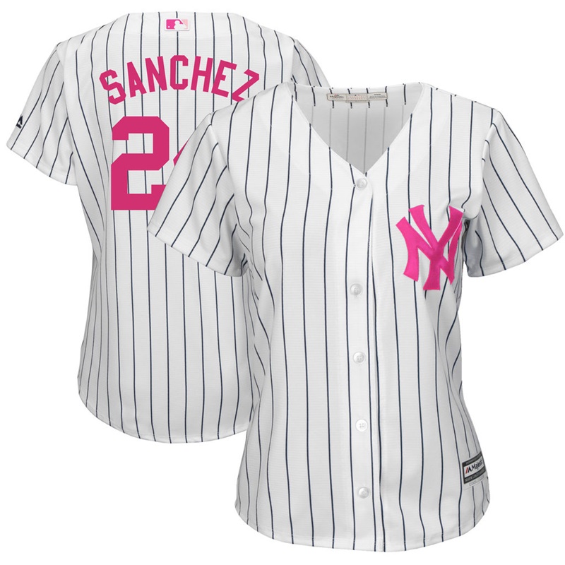 Women 2017 Mother's Day New York Yankees #24 Gary Sanchez White Cool Base Jersey