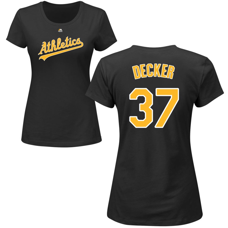 Women Oakland Athletics Jaff Decker #37 Black Roster Name & Number T-Shirt