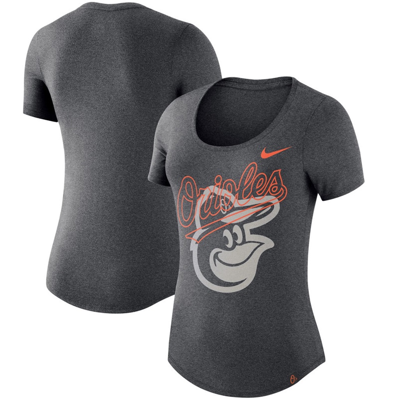 Women Baltimore Orioles Burnout Scoop Neck Performance Black T-Shirt