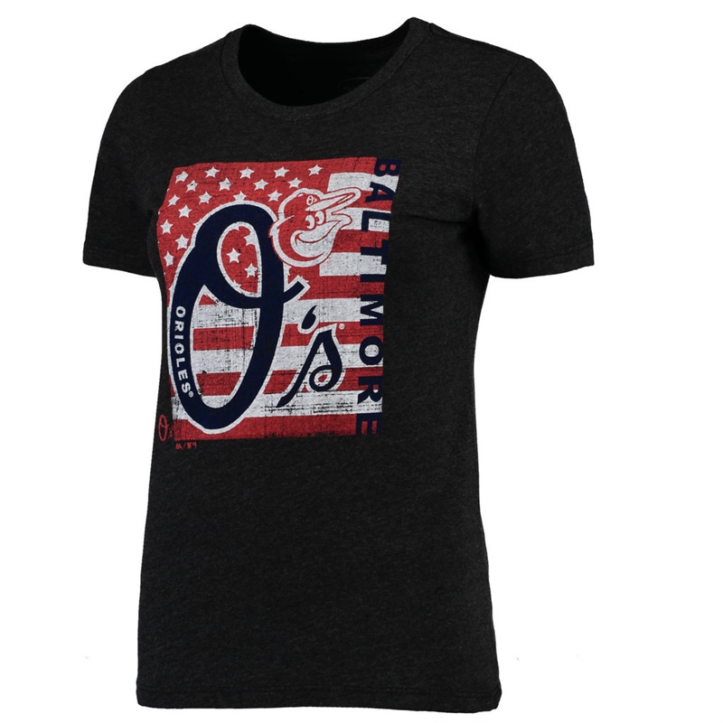 Baltimore Orioles Black Stars & Stripes Flag T-Shirt -  Women