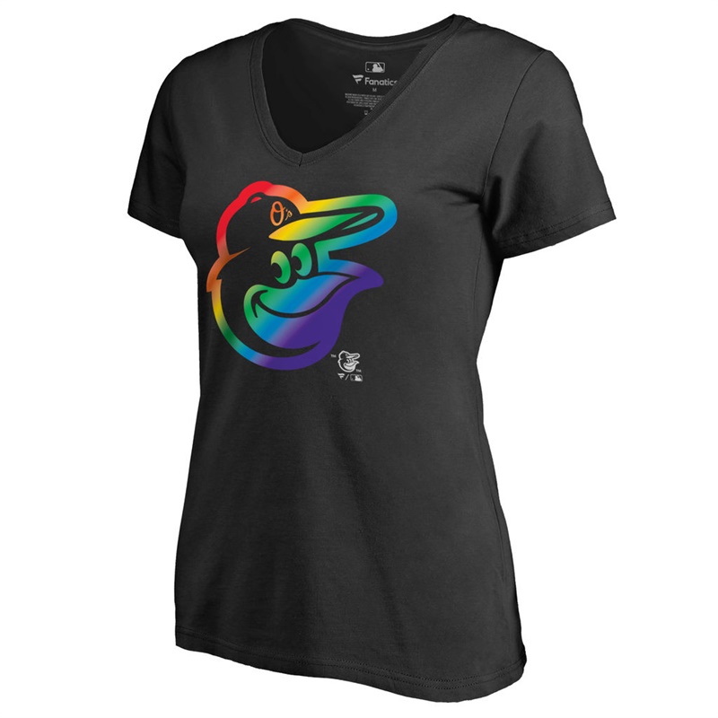 Women Baltimore Orioles V-Neck Pride Black T-Shirt