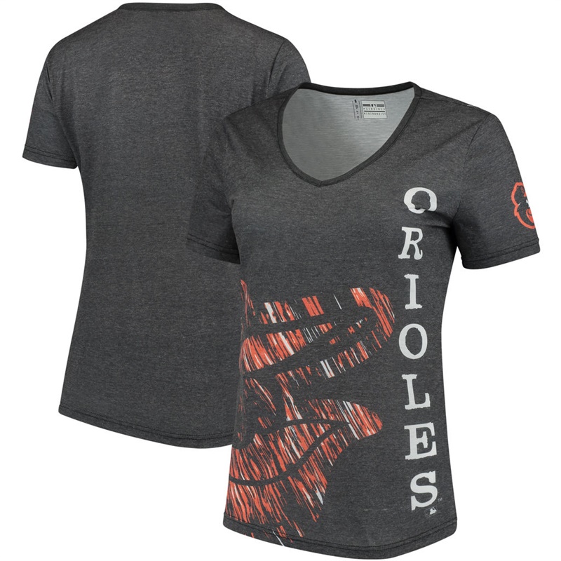 Women Baltimore Orioles V-Neck Static Rain Black T-Shirt