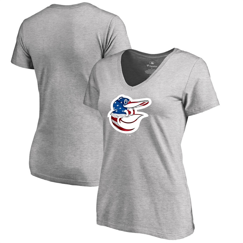 Women Baltimore Orioles Slim Fit Banner Wave Gray T-Shirt