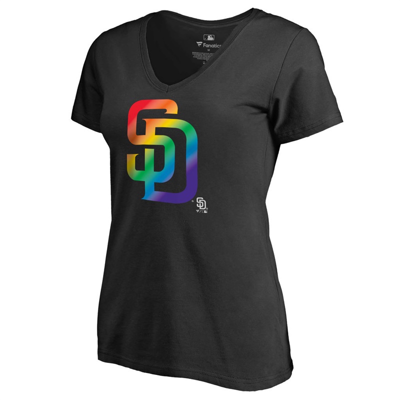 Women San Diego Padres V-Neck Pride Black T-Shirt