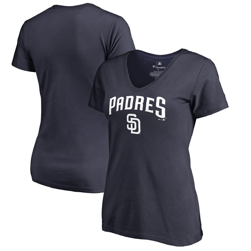 Women San Diego Padres V-Neck Team Lockup Navy T-Shirt